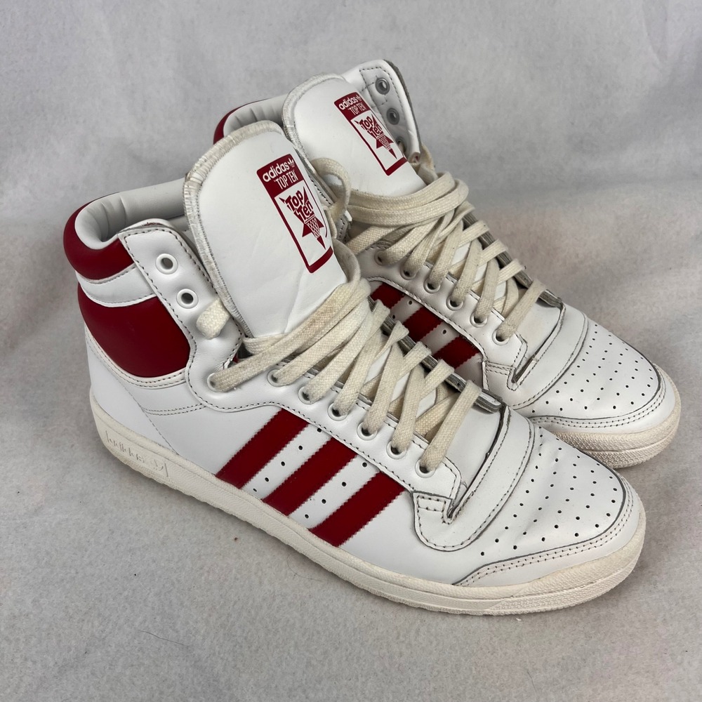 Adidas Mens Leather Top Ten Hi HighSneakers 11.5 White Red EF2359 Retro